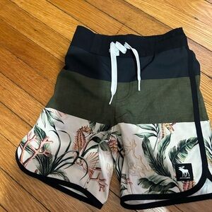 Boys Black and Green Tropical Print Shorts